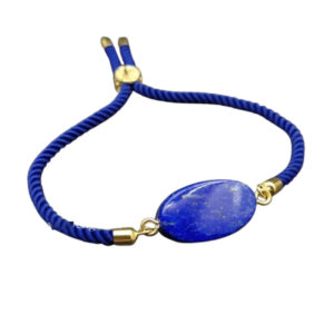 Women’s Square Natural Lapis Bracelet – Afghan Stone & Adjustable Cord