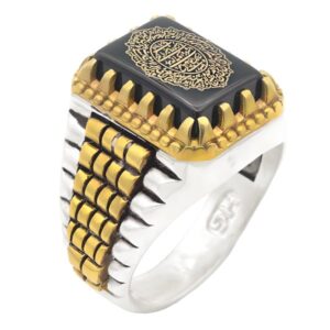 Black Agate Silver Ring – Rolex Style with "Imam Jawad’s Hirz & Ayat al-Kursi"