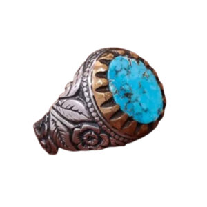 Flower Design & Turquoise Ring – 12×9 mm Stone, Silver Frame