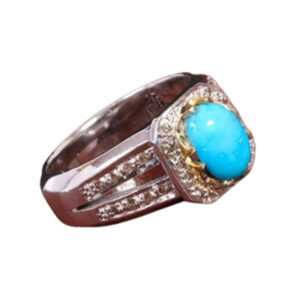 Luxury Men’s Ring with Ajami Turquoise – Handmade Silver & Natural Diamonds