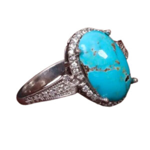 Women's Shajari Turquoise Ring – Rhodium Plated Silver, Nishapur Stone