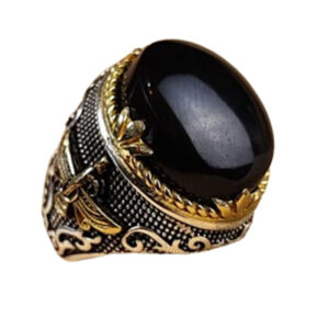 Faravahar Silver Ring with Black Yemeni Agate – Bold 17g Statement