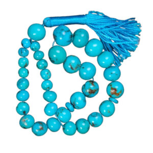 33-Bead Nishabur Turquoise Tasbih – Round Beads, Certified Gemstone, 25g