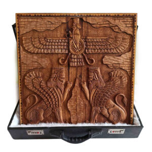 Achaemenid Era Tribute – Dual Winged Lions & Faravahar Motif on Backgammon