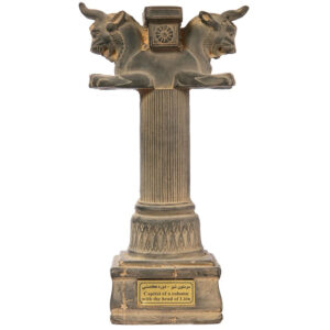 Achaemenid Lion Capital with Column – Resin & Stone Powder Sculpture