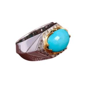 Ajami Turquoise Ring – 7×7 mm Stone, 18g, 20 Brilliant-Cut Diamonds