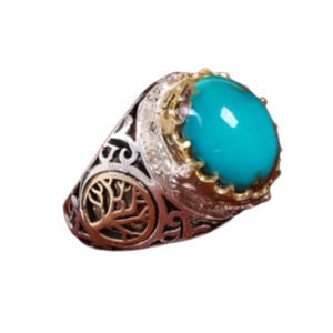 Authentic Nishabur Turquoise Ring – Masculine Design, Silver, 17.68g