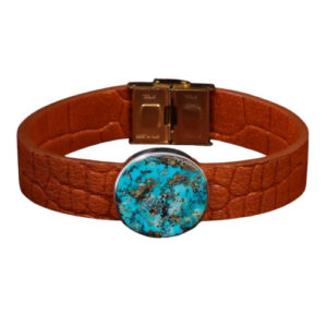 Authentic Real Turquoise Bracelet – Light Brown Leather & Silver Craftsmanship
