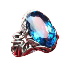 Blue Topaz Silver Ring – Leaf Design, 925 Silver, 16g, Elegant & Guaranteed