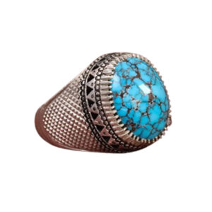 Bold Shajri Turquoise Ring – Handwoven Hasiri Silver, Authentic Nishabur Stone