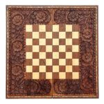 Chess & Backgammon Combo Carved Set – Decorative Carving on Walnut