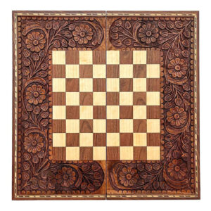 Chess & Backgammon Combo Carved Set – Decorative Carving on Walnut