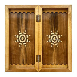 Chess & Backgammon in 40 cm Carved Walnut – Miniature Persian Game Board