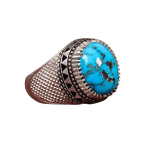 Compact Shajri Turquoise Ring, Handwoven Hasiri Band, Authentic Nishabur Gem
