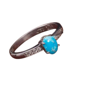 Delicate Ring with Shajari Firoza – Adjustable Rhodium Silver, Authentic Stone