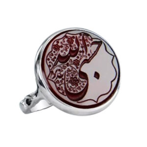 Devotional Ring with “Hasbi Allah” Engraved on Round Yemeni Red Agate