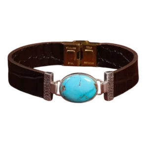 Double-Sided Leather Bracelet with Shajary Turquoise by Silver & Steel
