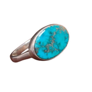 Elegant Flat Oval Turquoise Ring – Adjustable Silver Band, Persian Heritage