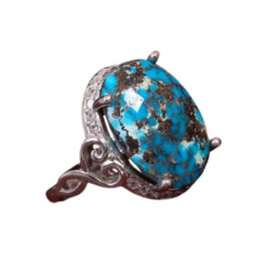 Elegant Rhodium Silver Ring – Natural Neyshabur Turquoise, Adjustable Size