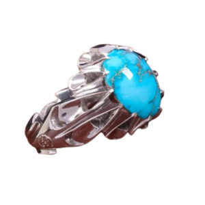 Elegant Shajri Turquoise Ring for Men – Certified Neyshabur Gem, 13.21g