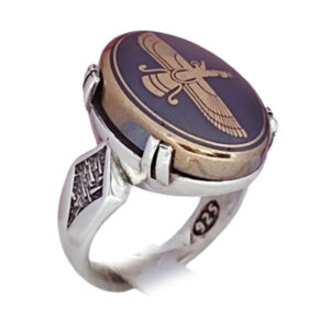 Faravahar Hematite (Hadid) Ring for Men – Golden Tone, Mental Focus
