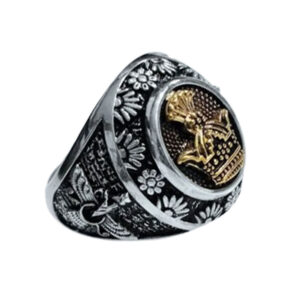 Faravahar & Pahlavi Crown Ring – 925 Silver, 25g, Adjustable Size