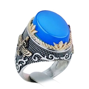 Faravahar Silver Ring with Blue Agate – 15g, Youthful & Symbolic for Men