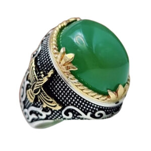 Faravahar Silver Ring with Green Agate – 17g, Persian Symbolism & Healing Energy