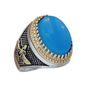 Faravahar Silver Ring with Light Blue Agate – 12g, Elegant & Adjustable for Men