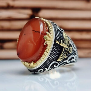 Faravahar Silver Ring with Red Agate – 15g, Bold & Youthful Statement for Men
