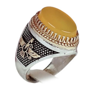 Faravahar Silver Ring with Yellow Agate & Sharaf al-Shams – Adjustable, For Men