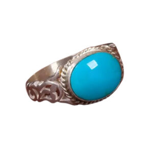 Filigree Silver Ring with Ajam Turquoise – Adjustable, Authentic Nishapur Gem
