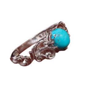 Floral Shajari Turquoise Ring – Rhodium Silver Nishapur Gem for Women