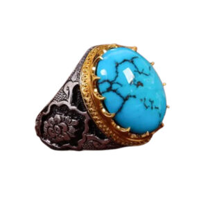 Ghalam Zani Turquoise Ring – Hand-Engraved Silver, 32.71g