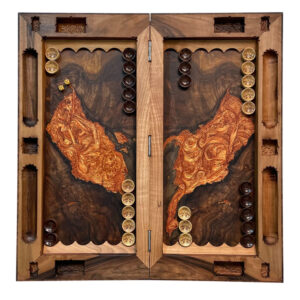 Golden River Epoxy Backgammon 70 cm – Single-Game Walnut Masterpiece