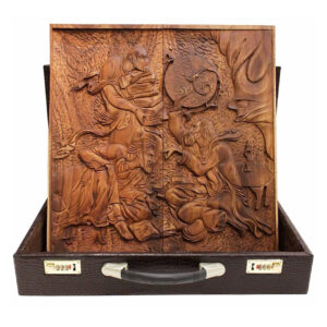 Hand-Carved Walnut Board – Shams & Rumi Tribute, Decorative Wood Relief Carving