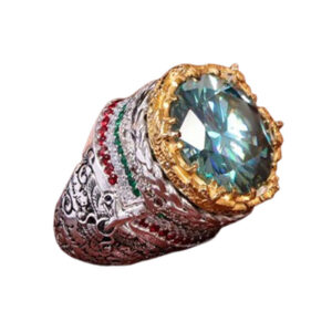 Handcrafted Faravahar Ring with Russian Moissanite & 80 Natural Diamonds