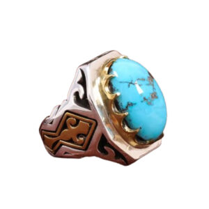 Handcrafted Feroza Ring with 21×13 mm Gem, Persian Craftsmanship