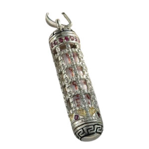 Handcrafted Silver Hirz Case – Ruby Gemstone & Ritual Deer Skin Scroll
