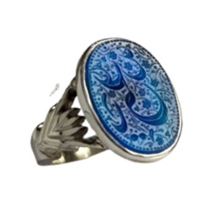 Handmade Blue Agate Silver Ring – Ya Ali (ع) Calligraphy Engraved