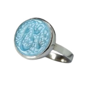 Handmade Blue Dor-e-Najaf Silver Ring – Ya Ali Round Engraving