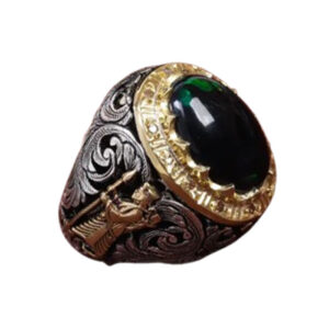 Handmade Ethiopian Opal Ring with Faravahar & Diamonds, Filigree Band