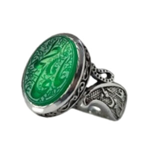 Handmade Green Agate Ring – Ya Fatemeh Engraving, Oval Cut