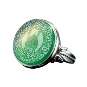 Handmade Green Agate Silver Ring with “Al-Abd al-Salih” Engraving