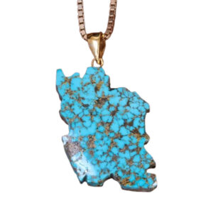 Handmade Iran Map Necklace, Shajari Turquoise & Gold-Plated Silver