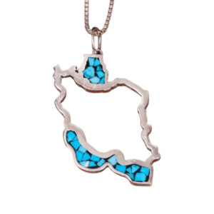 Handmade Iran Map Necklace with Nishapur Feroza Inlay for Men & Women