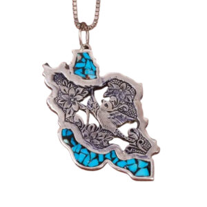 Handmade Iran Pendant – Silver, Turquoise, and Ghalamzani Elegance