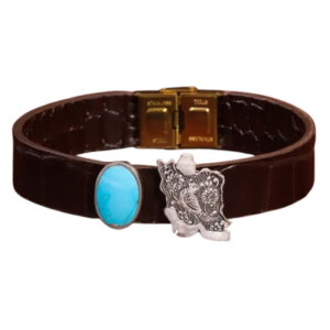 Handmade Iranian Turquoise Bracelet – Genuine Leather & Silver for Men