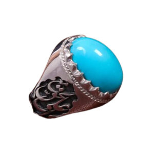 Handmade Men’s Ring with Egyptian Turquoise, Engraved Ali Ma’al Haqq