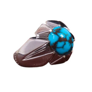 Handmade Men's Ring with Neyshabur Turquoise & Rhodium-Plated Silver